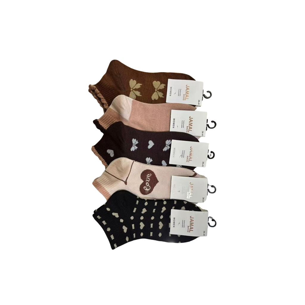 JAMAL Women's Ankle Socks – 5-Pack Cute Patterned Cotton Blend