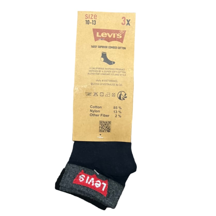 Levis Unisex Premium Pure Cotton Black Ankle Socks – Pack of 3
